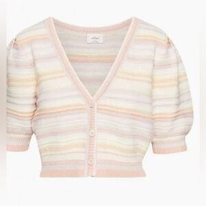 Wilfred Canterbury Cardigan Button Sweater Short Puff Sleeve Striped small